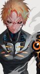  1boy angry black_sclera blonde_hair closed_mouth colored_sclera commentary_request cyborg genos highres ibuo_(ibukht1015) looking_at_viewer male_focus one-punch_man short_hair solo yellow_eyes 