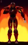 1boy evil fire male mecha mortal_kombat obscured_titan pixiv robot robotic robotic_arms robotic_legs sektor victory_pose