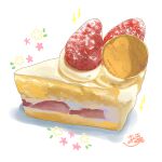  absurdres cake cake_slice food food_focus fruit highres icing no_humans original strawberry strawberry_shortcake takisou_sou 