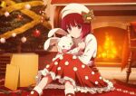1girl arima_kana christmas christmas_tree oshi_no_ko short_hair stuffed_bunny stuffed_toy