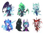  2boys 4girls :d animal_ears arthropod_limbs black_gloves black_hair black_hoodie black_thighhighs blush cat_boy cat_ears cat_girl cat_tail drill_hair elbow_gloves elise_(league_of_legends) fang full_body gloves green_hair grey_hair gwen_(league_of_legends) hand_up highres holding holding_lamp holding_polearm holding_scythe holding_weapon hood hood_up hoodie kalista knol_(flowrmosh) league_of_legends long_hair looking_at_viewer medium_hair multiple_boys multiple_girls polearm red_eyes redhead scythe shoes short_hair simple_background smile spear standing tail thigh-highs thresh_(league_of_legends) triangle_mouth twin_drills twintails very_long_hair vex_(league_of_legends) vex_shadow_(league_of_legends) viego_(league_of_legends) weapon white_background white_hair 