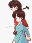  1boy 1girl amber_eyes blue_hair couple fuurinkan_high_school_uniform happy hetero highres punch121ykk ranma_1/2 saotome_ranma school_uniform short_hair smile tendou_akane 