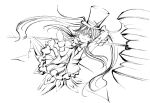  1girl dress gloves greyscale hat highres holding holding_mallet holding_weapon long_hair magia_record:_mahou_shoujo_madoka_magica_gaiden magical_girl mahou_shoujo_madoka_magica mallet mariko_ayaka monochrome sketch smile soul_gem star_(symbol) top_hat twintails weapon zenith_bldmntnc 