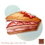  artist_logo cake cake_slice cream food food_focus food_name fruit fruit_tart highres no_humans original strawberry tart_(food) yuki00yo 