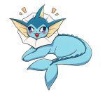  animal_focus blush bright_pupils commentary_request fangs fins full_body happy head_fins highres no_humans pokemon pokemon_(creature) simple_background smile solo spikes tigerlover2625 tongue vaporeon violet_eyes white_background white_pupils 