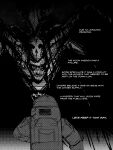  2others absurdres astronaut chainsaw_man commentary darkness_devil english_text greyscale heartbreak_juan highres monochrome monster multiple_heads multiple_others other_focus spacesuit 