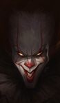  1boy absurdres angelmoonlight clown glowing glowing_eyes grin highres it_(stephen_king) large_forehead pennywise portrait red_eyes redhead smile teeth 