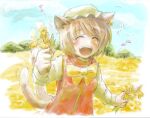  1girl bad_id bad_pixiv_id chen closed_eyes field flower flower_field music open_mouth singing touhou 