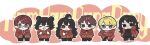  3boys 3girls black_eyes black_hair blonde_hair brown_hair cecil_(project_moon) chun_(project_moon) closed_mouth double_bun glasses green_eyes hair_bun hamhampangpang highres hood hood_down hoodie kojocho05 library_of_ruina long_hair looking_at_viewer lowell_(project_moon) medium_hair mei_(project_moon) miris_(project_moon) multiple_boys multiple_girls project_moon red_eyes red_hoodie redhead smile very_long_hair xiao_(project_moon) 