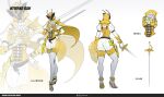 1girl armor ass breasts cape full_body gloves helmet high_heels highres himeno_ran holding holding_sword holding_weapon kamakiri_ohger king knight medium_breasts ohgercalibur ohsama_sentai_king-ohger rapier super_sentai sword tokusatsu tongzhen_ganfan weapon yellow_armor yellow_cape