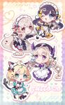  4girls :p ahoge animal_ears aqua_eyes black_hair blonde_hair blue_eyes blush braid breasts cat_ears cat_tail chibi coco7 cup enna_alouette fork gloves heart holding holding_fork holding_tray long_hair looking_at_viewer low_twintails low_wings maid maid_headdress mechanical_wings medium_hair millie_parfait multicolored_hair multiple_girls nijisanji nijisanji_en one_eye_closed open_mouth outline petra_gurin red_eyes reimu_endou small_breasts smile streaked_hair tail teacup tongue tongue_out tray twintails very_long_hair violet_eyes virtual_youtuber white_gloves white_outline wings zuttomo_(nijisanji) 