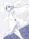  1girl bad_drawr_id bad_id bare_legs character_request clouds copyright_request dress dutch_angle floating_hair hat long_hair looking_at_viewer monochrome oekaki rock segawa_haruna shoes sky smile solo standing twintails wristband 