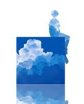 1boy absurdres bad_id bad_pixiv_id clouds from_behind highres kisiki original reflection reflective_water short_hair silhouette simple_background sitting sky solo white_background 