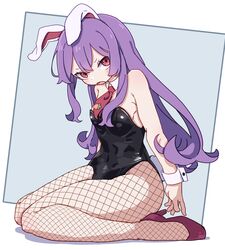  absurdres animal_ears armpits black_leotard breasts bunny_day carrot detached_collar fishnet_pantyhose fishnet_thighhighs fishnets highres kame_(kamepan44231) leotard long_hair necktie pantyhose playboy_bunny purple_hair rabbit_ears rabbit_girl rabbit_tail red_necktie reisen_udongein_inaba small_breasts strapless strapless_leotard tail thigh-highs touhou wrist_cuffs 