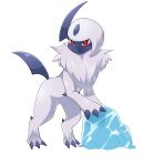  absol bonte380381 bright_pupils claws closed_mouth horns ice looking_at_viewer no_humans pokemon pokemon_(creature) red_eyes simple_background single_horn smile solo white_background white_fur white_hair white_pupils 