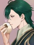  1boy fire_emblem fire_emblem_engage from_side green_hair gregory_(fire_emblem) looking_to_the_side male_focus sheep solo_focus stuffed_animal stuffed_sheep stuffed_toy tori_art07 violet_eyes 