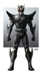  1boy arcle_(kuuga) arm_blade armor belt black_armor black_bodysuit bodysuit breastplate clenched_hands compound_eyes fake_horns full_armor full_body gauntlets gloves gold_horns helmet highres horned_helmet horns kamen_rider kamen_rider_kuuga kamen_rider_kuuga_(series) kamen_rider_kuuga_(ultimate_form) male_focus pauldrons plate_armor power_armor red_eyes rider_belt shoulder_armor solo spikes standing taikyokuturugi tokusatsu weapon 