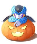  1boy cell_junior commentary dragon_ball dragon_ball_z fang jack-o&#039;-lantern male_focus pink_eyes simple_background smile solo takumi1230g white_background 