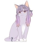 :3 animal_focus animalization cat full_body gradient_hair hat highres kantai_collection long_hair looking_at_viewer mole mole_under_eye multicolored_hair no_humans purple_fur purple_hair ribbon sailor_hat simple_background smile soba_(sobaya1938) solo tail tail_ornament tail_ribbon tsushima_(kancolle) violet_eyes white_background 