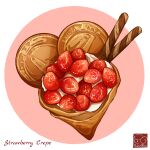  artist_logo cookie cream crepe food food_focus food_name fruit highres no_humans original strawberry yuki00yo 