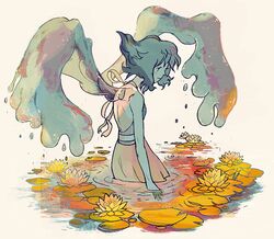 1girl blue_hair homeworld_gem_uniform lapis_lazuli_(steven_universe) lily_pad mollifiable short_hair skirt solo steven_universe tagme water water_wings