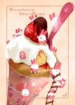  :3 absurdres chocolate_strawberry crepe food food_focus food_name fruit highres icing ladder no_humans original rabbit spoon strawberry strawberry_syrup u-tans_(artist) undersized_animal 