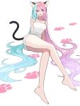  1girl alternate_costume animal_ears blue_hair cat_ears cat_tail full_body hair_flowing_over highres iono_(pokemon) kana_(kanna_runa0620) long_hair multicolored_eyes multicolored_hair paw_print pink_hair pokemon simple_background solo tail tongue tongue_out two-tone_hair white_background 