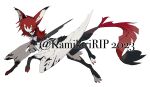  animal_ears artist_name black_tail bow bowtie dated expressionless highres kamikiririp monster multicolored_tail multicolored_wings original red_tail redhead solo sphinx tail white_background wings yellow_eyes 