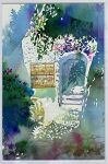  arch bush flower hanging_plant highres no_humans original painting_(medium) pink_flower plant scenery shadow sunlight traditional_media vines watercolor_(medium) yu_grassbird 