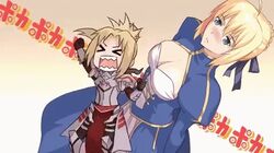 >_< animated_gif artoria_pendragon_(fate) fate/stay_night fate_(series) hitting mordred_(fate) multiple_girls open_mouth saber 