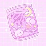  clouds commentary crescent dessert english_commentary english_text faith_varvara food food_focus food_wrapper grid_background mochi no_humans original purple_background purple_theme rabbit simple_background sparkle star_(symbol) 