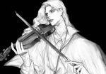  1boy bishounen black_background bow_(music) collared_jacket collared_shirt expressionless fingernails greyscale holding holding_bow_(music) holding_instrument holding_violin instrument interview_with_a_vampire jacket lestat_de_lioncourt_(interview_with_a_vampire) lips long_hair long_sleeves looking_ahead male_focus monochrome music open_clothes open_jacket parted_lips playing_instrument realistic shirt simple_background sleeves_past_wrists solo teeth thick_eyebrows upper_body violin wavy_hair zhishi_(itsme948) 