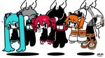  3girls 3others ? a.i._voice absurdres adachi_rei aqua_hair aqua_nails artist_name black_footwear black_leggings black_shirt black_skirt black_sleeves boots cable colored_skin commentary_request detached_sleeves drill_hair grey_shirt grey_skirt hair_ornament hair_ribbon hatsune_miku headlamp headset highres hood hood_down hooded_jacket jacket kasane_teto leggings lifting_person long_hair long_sleeves medium_hair multiple_girls multiple_others open_mouth orange_footwear orange_hair radio_antenna red_nails redhead ribbon shirt shoes simple_background skirt sleeveless sleeveless_shirt sparkle thigh_boots twin_drills twintails utau vocaloid wavy_eyes white_background white_jacket white_ribbon white_skin yuna_(the_boon_109) 