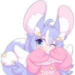  1girl alpha_transparency animal_ears blue_eyes blue_hair chinchilla_ears chinchilla_girl chinchilla_tail commentary english_commentary hair_ornament hood hoodie indie_virtual_youtuber multicolored_hair one_eye_closed pink_hoodie poki_nemuru pokifluffs sleeves_past_fingers sleeves_past_wrists solo star_(symbol) star_hair_ornament streaked_hair tail transparent_background two-tone_hair upper_body virtual_youtuber white_hair wing_hair_ornament 