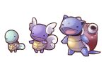  animal_focus black_eyes blastoise chibi chibi_only closed_mouth evolutionary_line fangs full_body kotorai no_humans open_mouth outstretched_arms pokemon pokemon_(creature) simple_background solid_circle_eyes spread_arms squirtle wartortle white_background 