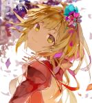  1girl allygator blonde_hair breasts dress fate/extra fate/grand_order fate_(series) flower hair_between_eyes highres looking_at_viewer nero_claudius_(fate) red_dress smile solo tagme 