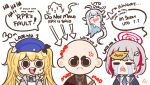  1boy 3girls amatsuka_uto angel angry bald black_skirt blonde_hair blue_hair blue_hat blue_jacket blue_necktie chibi crying dokibird_(vtuber) dtto. dtto._(2nd_costume) english_commentary hair_ornament hitominty jacket laughing multicolored_hair multiple_girls necktie redhead reject_(esports) rpr shirt short_hair skirt skull_hair_ornament twintails utaite virtual_youtuber white_hair white_shirt 
