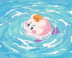  arms_up black_eyes blush_stickers bright_pupils carrying harukui highres kirby kirby_(series) no_humans partially_submerged rubber_duck swimming water white_pupils 