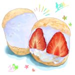  absurdres artist_name cream food food_focus fruit highres no_humans original pastry strawberry strawberry_slice takisou_sou 