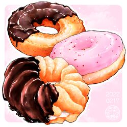  artist_logo commentary_request dated doughnut food food_focus french_cruller highres icing no_humans ooranokohaku original pastry still_life 