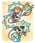  1girl ancient_set_(zelda) bare_shoulders blonde_hair border braid commentary crown_braid dragon dress earrings english_commentary green_eyes highres holding holding_sword holding_weapon jewelry knic_toons light_dragon_(zelda) looking_to_the_side master_sword necklace outside_border pointy_ears princess_zelda sandals short_hair sidelocks sleeveless sleeveless_dress sword the_legend_of_zelda the_legend_of_zelda:_tears_of_the_kingdom weapon white_border 