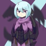  1girl armor beruka_(fire_emblem) black_armor black_headband blue_hair capelet closed_mouth demensionalrobo fire_emblem fire_emblem_fates headband highres light_blue_hair looking_at_viewer solo torn_capelet torn_clothes violet_eyes 