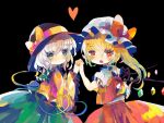  2girls ascot bat_wings black_hat blonde_hair blouse bow buttons crystal diamond_button eyeball flandre_scarlet frilled_shirt_collar frilled_sleeves frills green_hair green_skirt hat hat_bow hat_ribbon heart heart_of_string hiyuu_(hiyualice) komeiji_koishi mob_cap multicolored_wings multiple_girls one_side_up open_mouth puffy_short_sleeves puffy_sleeves red_eyes red_skirt red_vest ribbon shirt short_sleeves side_ponytail skirt skirt_set touhou vest white_background white_hat wide_sleeves wings yellow_ascot yellow_bow yellow_ribbon yellow_shirt 