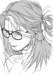  1boy absurdres arknights beard_stubble character_request facial_hair frown glasses greyscale high_ponytail highres looking_to_the_side male_focus mature_male medium_hair monochrome okiii pectorals portrait solo stubble thick_eyebrows tsurime 