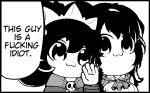  2girls :3 ashley_(warioware) character_request closed_mouth commentary dot_nose english_commentary english_text greyscale inawon long_hair monochrome multiple_girls poptepipic portrait simple_background smile speech_bubble tiara warioware white_background 