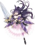  1girl armor armored_dress breasts date_a_live dress full_body long_hair medium_breasts official_art open_mouth purple_dress purple_hair shoulder_armor solo sword tachi-e transparent_background violet_eyes weapon yatogami_tooka 