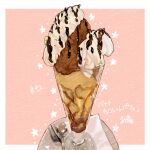  artist_name chocolate_syrup food food_focus fork ice_cream no_humans original parfait spoon star_(symbol) takisou_sou 