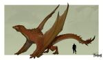  absurdres animal_focus border claws dragon from_side full_body green_background highres monster original outside_border profile scales signature silhouette simple_background solo_focus sonech tail white_border wings wyvern 