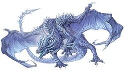  animal_focus blue_eyes blue_scales claws commission dragon full_body highres horns lizardmancc monster no_humans open_mouth original scales sharp_teeth simple_background solo tail teeth western_dragon white_background wings 