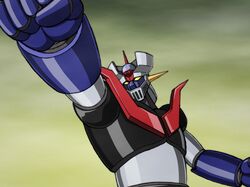  1970s_(style) aiming_up clouds commentary_request fujiwara_yuuzou mazinger_(series) mazinger_z mazinger_z_(mecha) mecha mecha_focus nagai_gou_(style) no_humans official_style pilder retro_artstyle robot rocket_punch science_fiction super_robot 